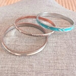 Set of Three Silvertone and Turquoise Bangles - Pre-loved